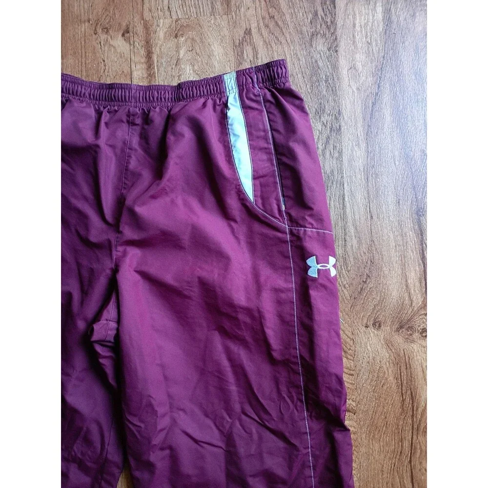 Under Armour Track Pants Men's Large Maroon Zip Hem Mesh Liner